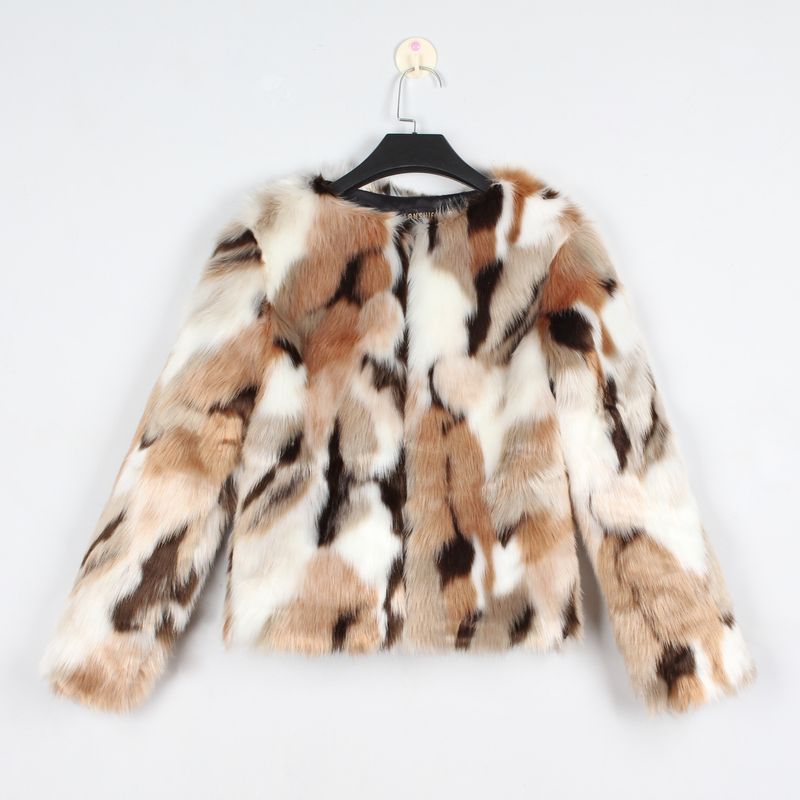 Dammekleeder Moud gemëschte Faarwen Pelzjacketten Tops_voghion.com