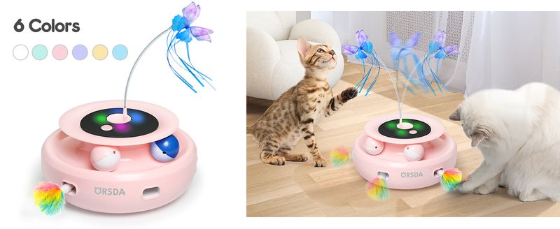 Juguete para gatos, interactivo electrónico automático con pluma de emboscada, mariposa revoloteando, bolas de seguimiento, pateador inteligente de ejercicio para interiores con batería recargable por USB._voghion.com