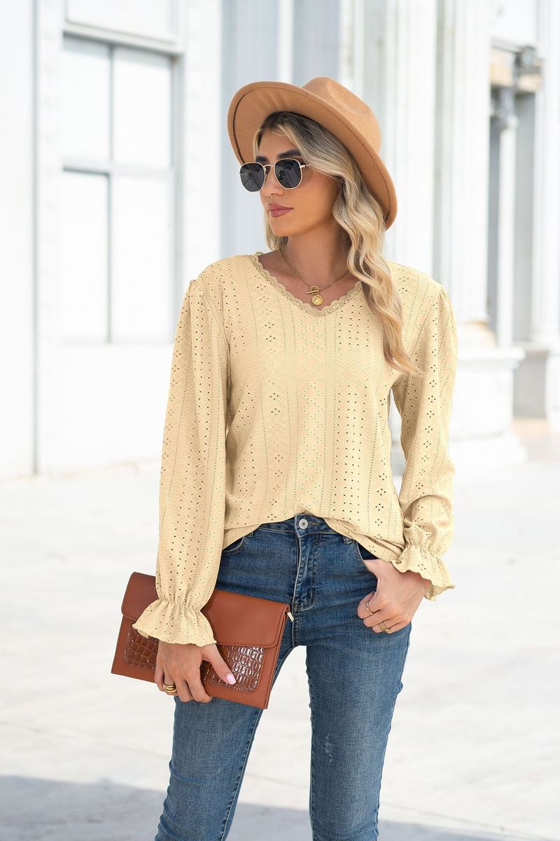 Damen Long Sleeve huel Spëtzekleeder T-Shirt Splicing loose Tops_voghion.com