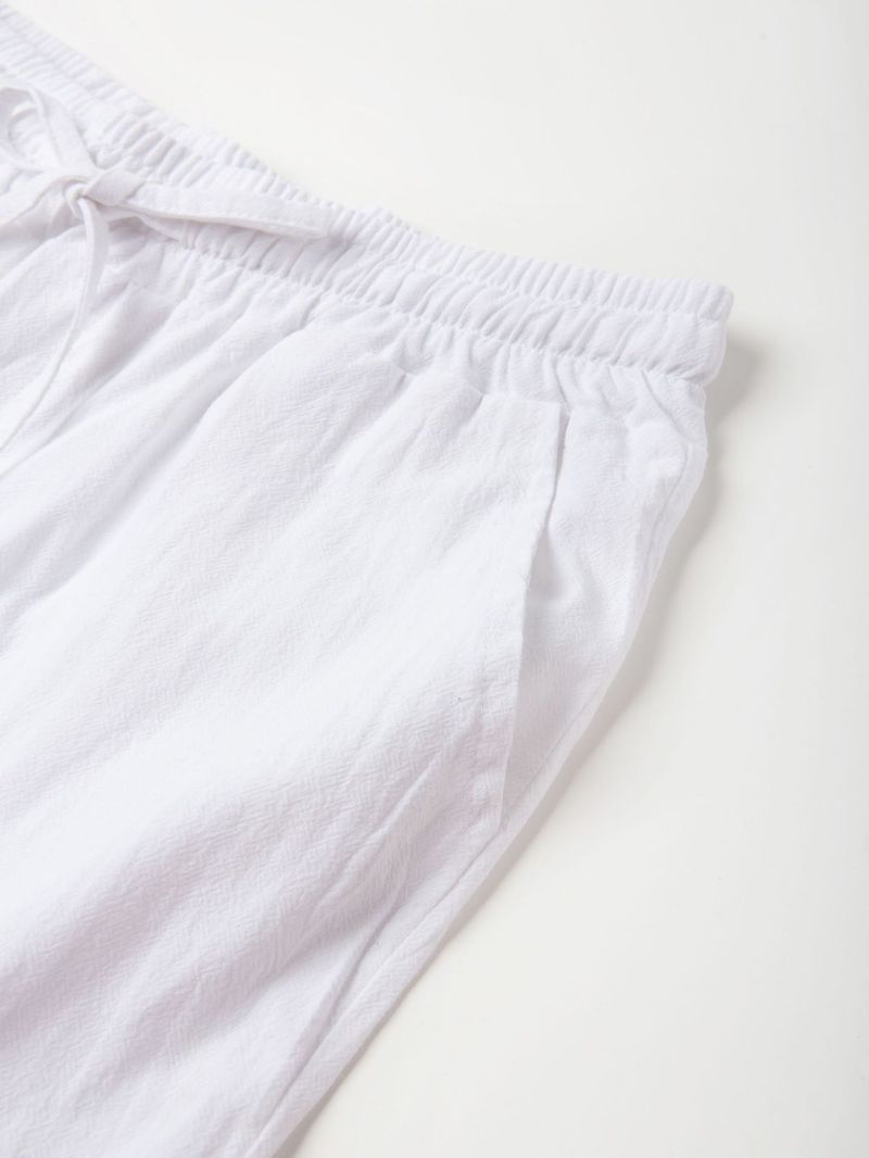 Pantaloni da lavoro da uomo in cotone e lino, tinta unita, casual, con tasche multiple, coulisse, traspiranti, da spiaggia_voghion.com
