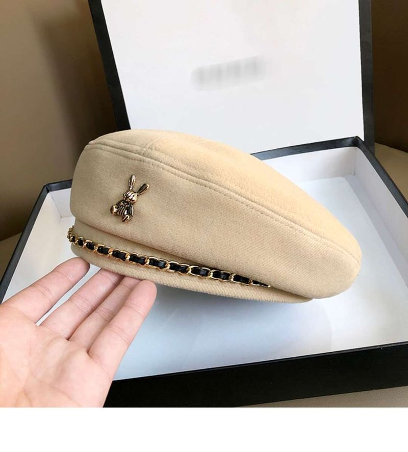 Sweet And Cool Metal Chain Beret Women's British Retro Octagonal Hat Autumn/winter Korean Fashion Belle Painter Hat Trend_voghion.com