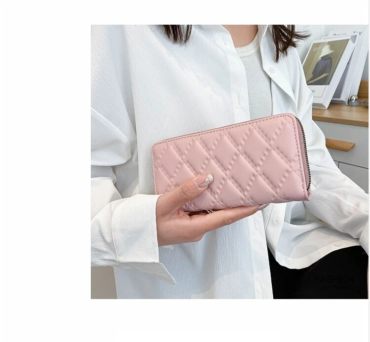 Frauen Lange Brieftasche Pu-leder Halter Große Kapazität Haspe Reißverschluss Geldbörse Multi-karten-organizer Handy Armband_voghion.com