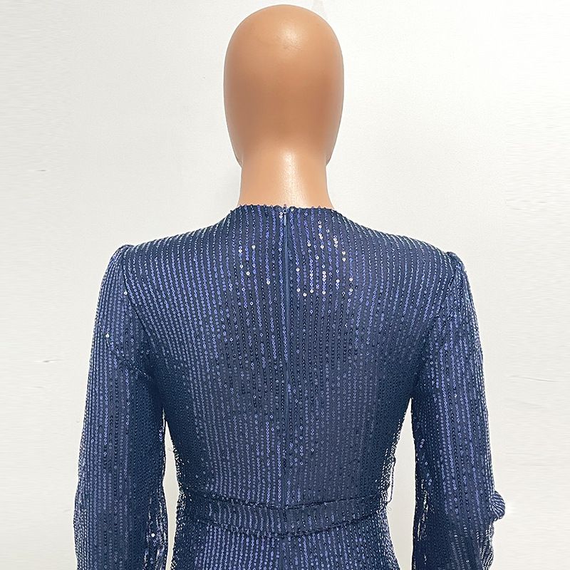 Damkläder Ins Style Deep V Mode Casual Jumpsuit Långärmat Bälte Paljett Jumpsuit Dam_voghion.com
