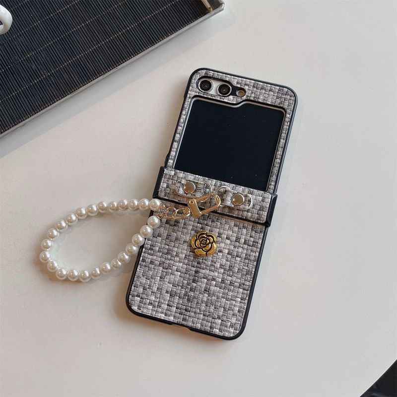 Woven Camellia for Galaxy zflip6/3/4 Phone Case Samsung 5th Generation Folding Protective Chain_voghion.com