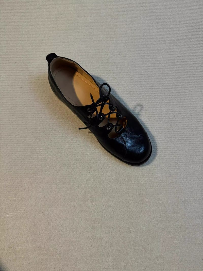 Lancui Damen Mary Jane Flache Schuhe mit flachem Mund und Schnürung im britischen Stil mit niedrigem Absatz und runder Zehenpartie_voghion.com