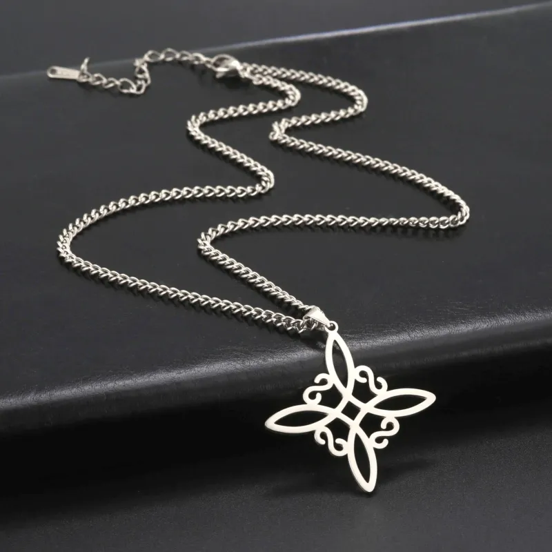Gotowy naszyjnik Skyrim Lotus dla kobiet w kolorze Sier ze stali nierdzewnej z wisiorkiem Moon wer of Life, celtycka biżuteria z węzłem czarownicy_voghion.com