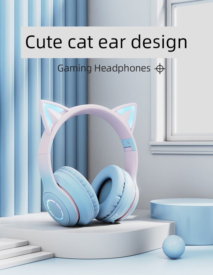 Fone de ouvido Bluetooth Cat Ear 5.1 original para meninas, redução de ruído, estéreo, suporte para microfone, sem pressionar_voghion.com