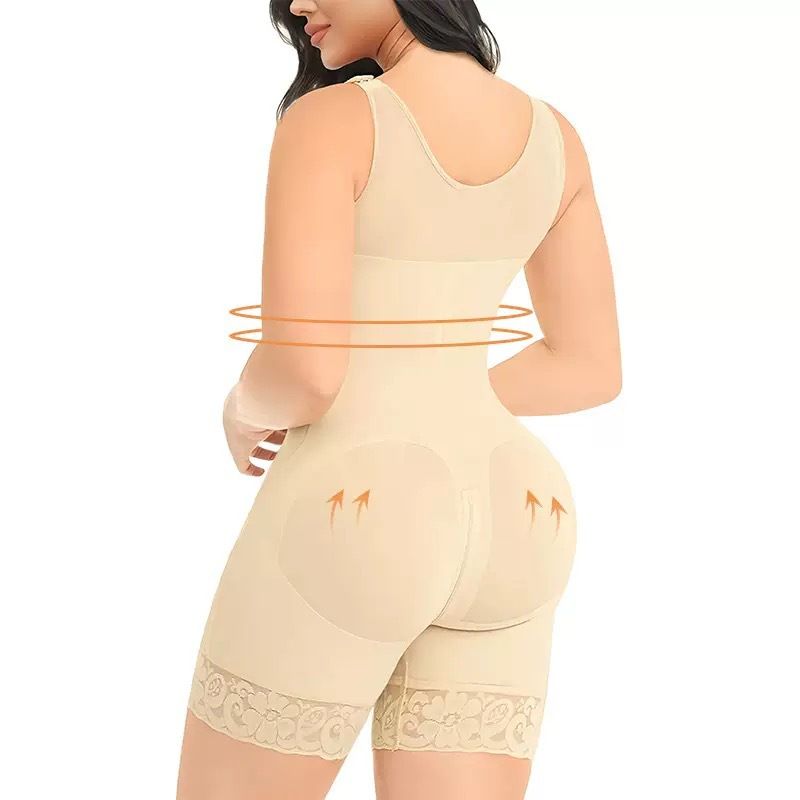 European And American New Style Bottom Crotch Zipper One-piece Shapewear Tummy Control Butt Lift Body Shaper Lace Button_voghion.com