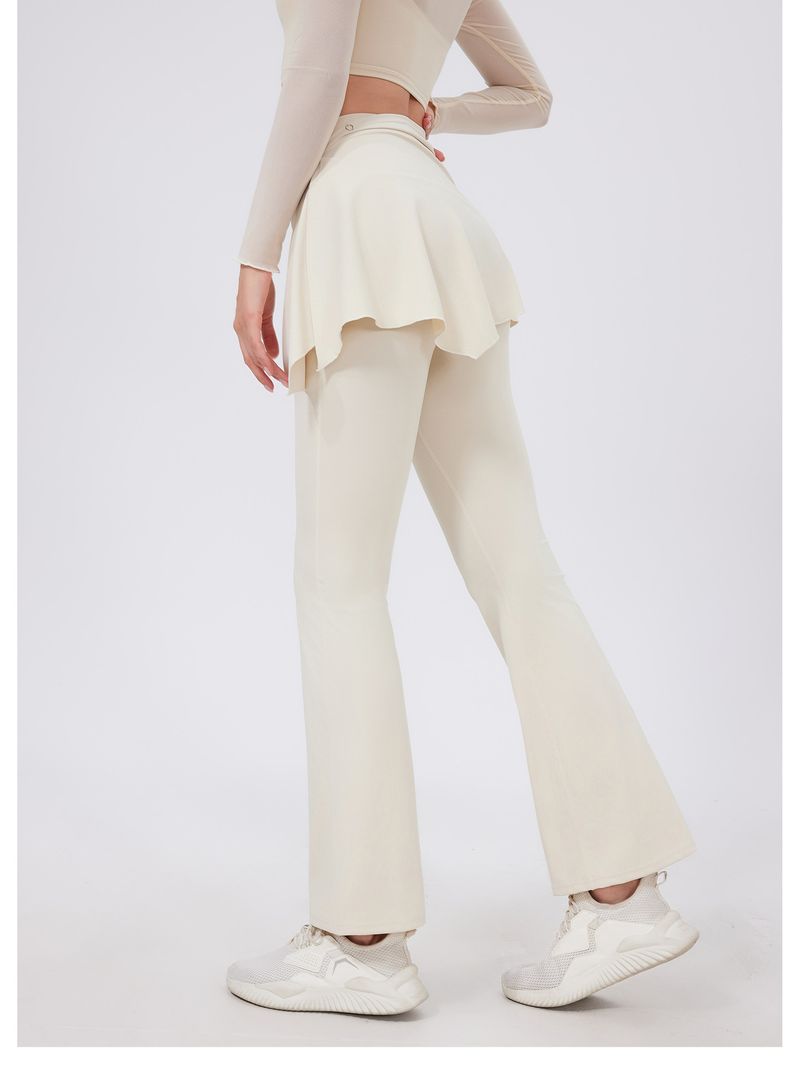 K Fake Two-piece High-waisted Pleated Yoga Pants With A Butt Curtain, Sheer For Running And Sports, Breathable Fitness Bell-bottom Pants_voghion.com