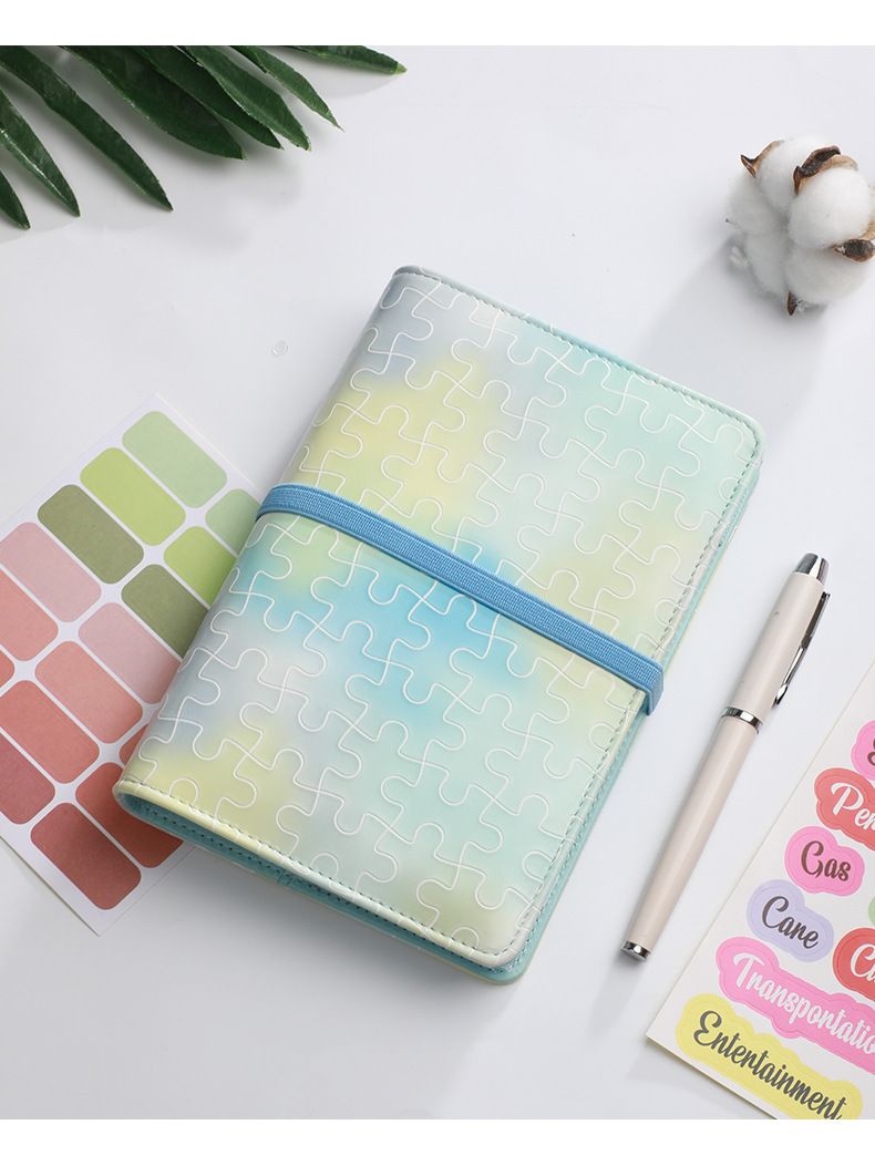 Carnet de notes A6 en cuir synthétique dégradé de couleurs - Agenda rechargeable avec poche pour le budget, nuances pastel macaron pour la journalisation_voghion.com