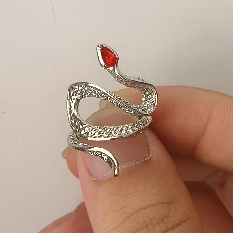 Rot, grün, schwarz, glänzend, Punk-Schlangenform, Herren- und Retro-Stil, verstellbare Ringe, modischer Damenschmuck_voghion.com