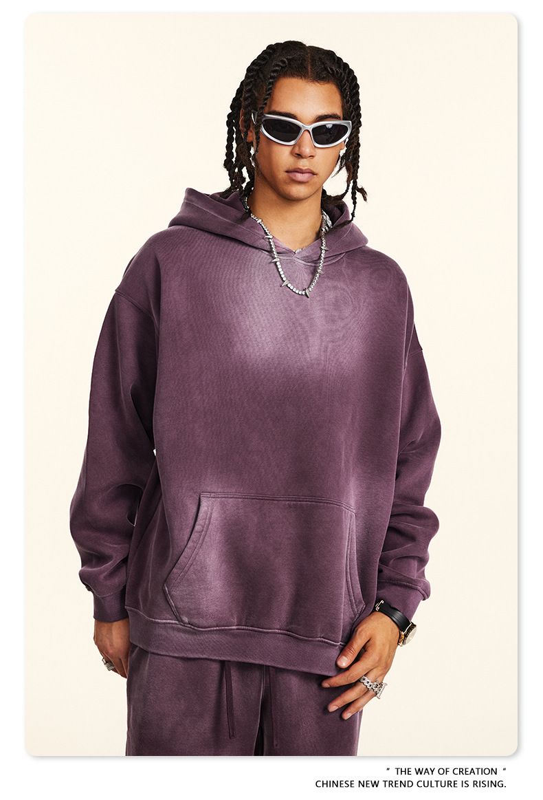 Streetwear Men's Vintage Hoodie & Jogger Set – Distressed Spray-Dye Fleece Loungewear, Oversized Fit, High Street Fashion_voghion.com