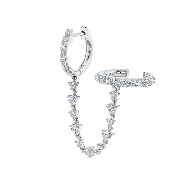 Orecchini pendenti con doppio anello tempestato di diamanti, alla moda e alla moda, in argento S925, con catena per orecchini monoblocco._voghion.com