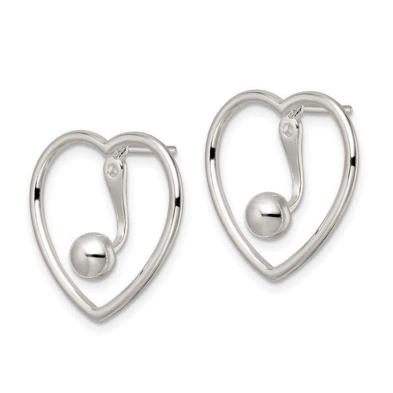 Sterling Silver Polished Heart W/Drop And Dangle Ball Threader Post Earring_voghion.com