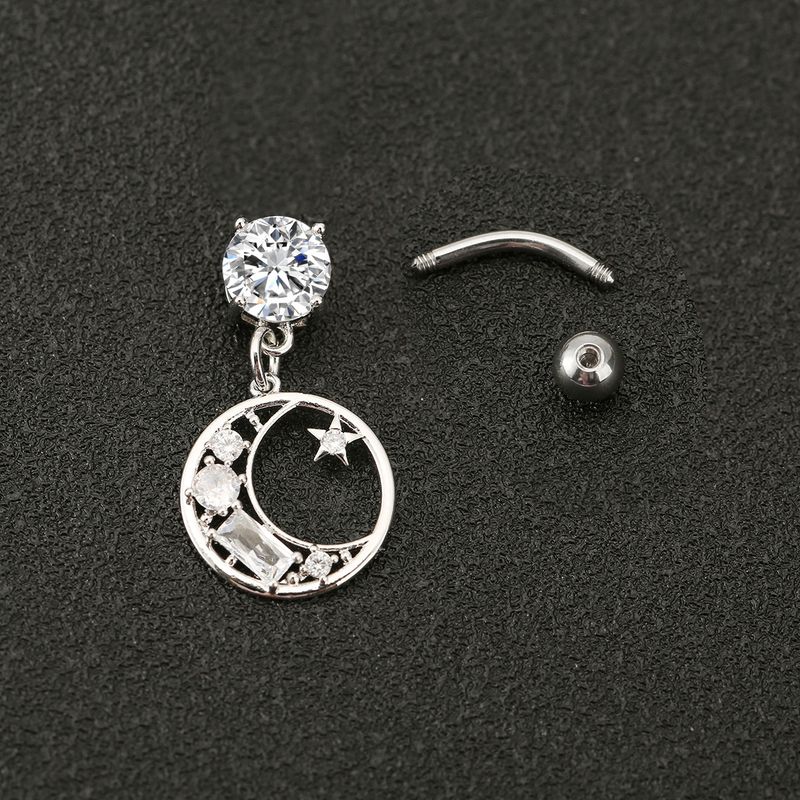 Piercing per ombelico con luna e stella a cinque punte in zircone - Elegante gioiello per piercing_voghion.com