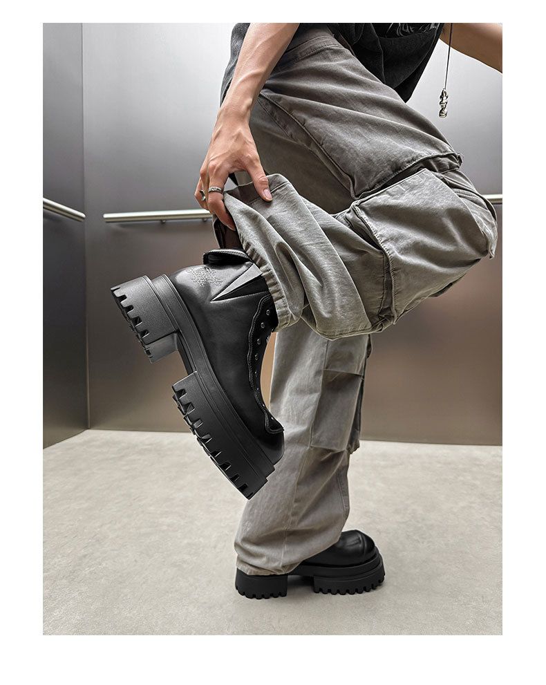 Dickbesohlte Derby-Schuhe Retro Punk Ruffian Hübsche Lokomotive Lederschuhe Kurze Stiefel_voghion.com