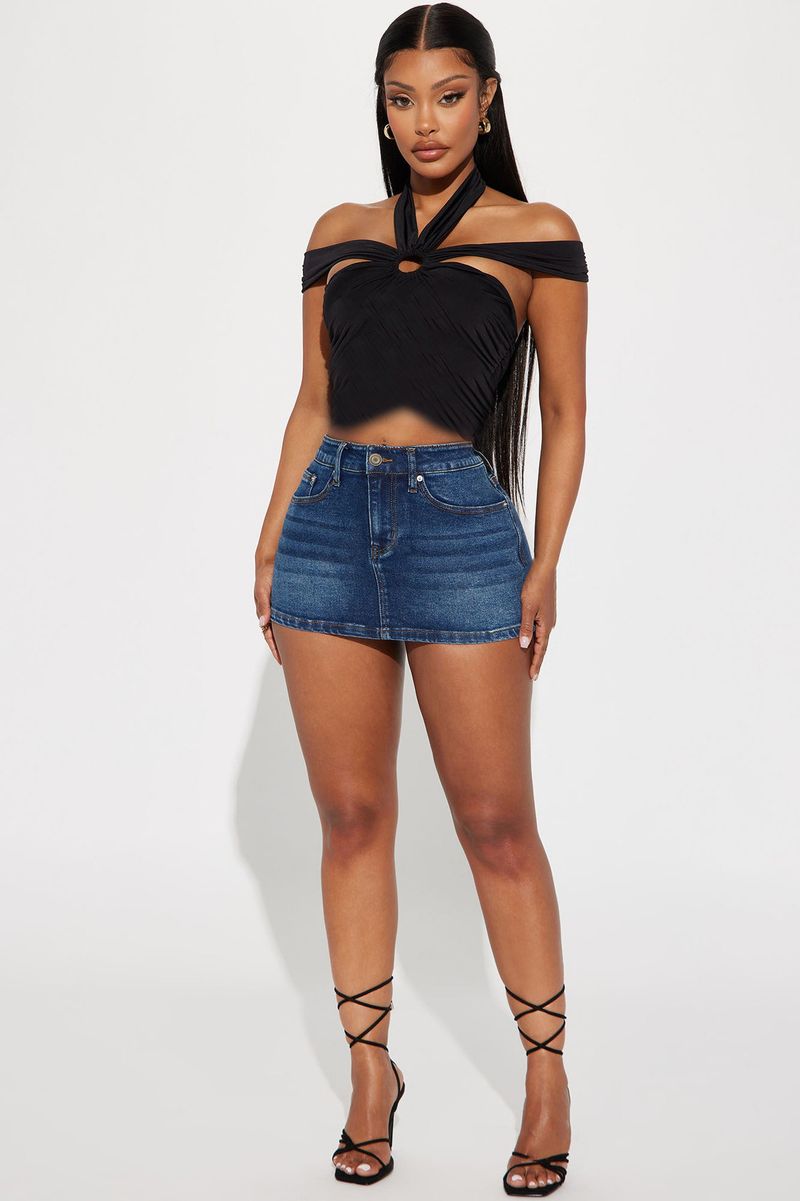 Gonna in denim elasticizzato per abbigliamento da donna Gonna in denim_voghion.com