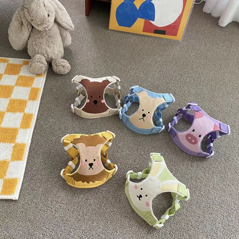 Koreanisches INS Niedliches, aus reiner Baumwolle besticktes, atmungsaktives Brustgeschirr-Set für Teddy- und Bichon-Frise-Hunde mit Leine für den Außenbereich_voghion.com