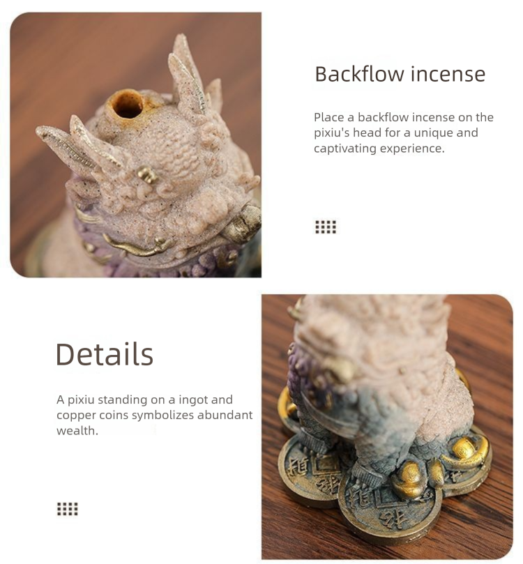 Zandstenen Pixiu, rijkdom aantrekkend ornament, Zen-stijl backflowbrander, agarhout, sandelhout salontafel, theehuisdier_voghion.com