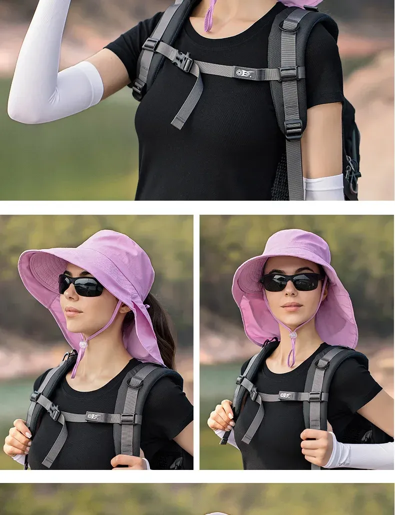 Cappelli estivi da donna con visiera a forma di foro per coda di cavallo, con tesa larga e protezione solare_voghion.com