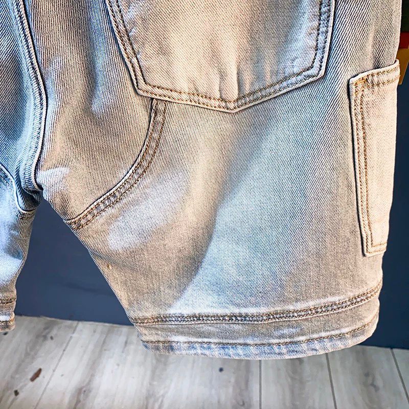 Herren-Jeansshorts im Used-Look, Patchwork-Optik, helle Waschung, 12,7 cm Innennaht, lässige Cargo-Shorts für Herren, Streetwear-Mode, Stretch, bequeme Passform_voghion.com