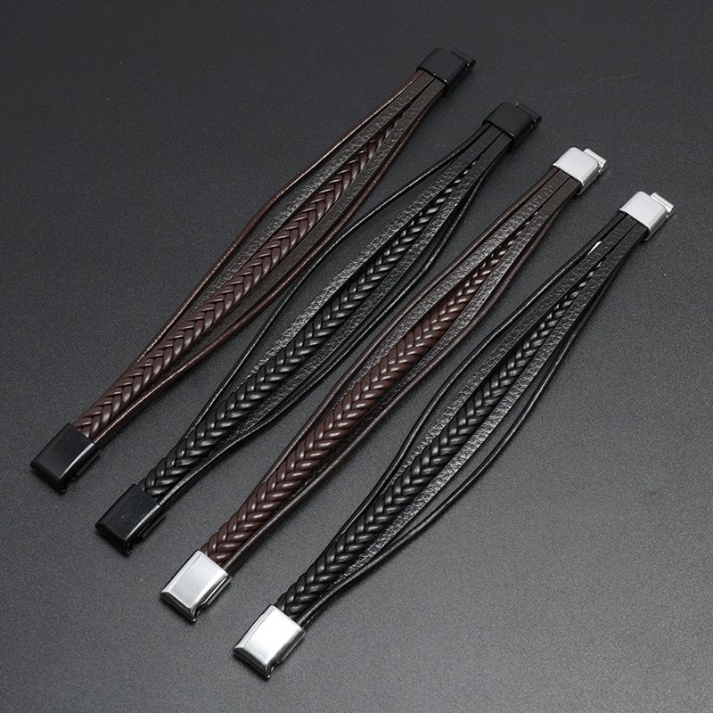 Gioielli popolari, bracciale da uomo in pelle intrecciata, semplice e versatile, con chiusura magnetica, decorazione per bracciale_voghion.com