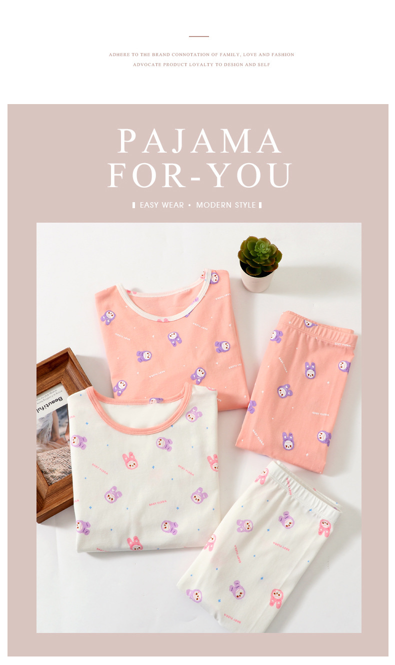 Lindo Teddy Baby Girls Long Johns pijamas conjunto lindo dibujos animados marca de agua niños ropa interior conjunto Lycra algodón_voghion.com