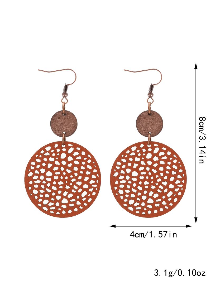 Hollow Style Leather Combination Handmade Small Wood Piece Earrings Xiyin_voghion.com