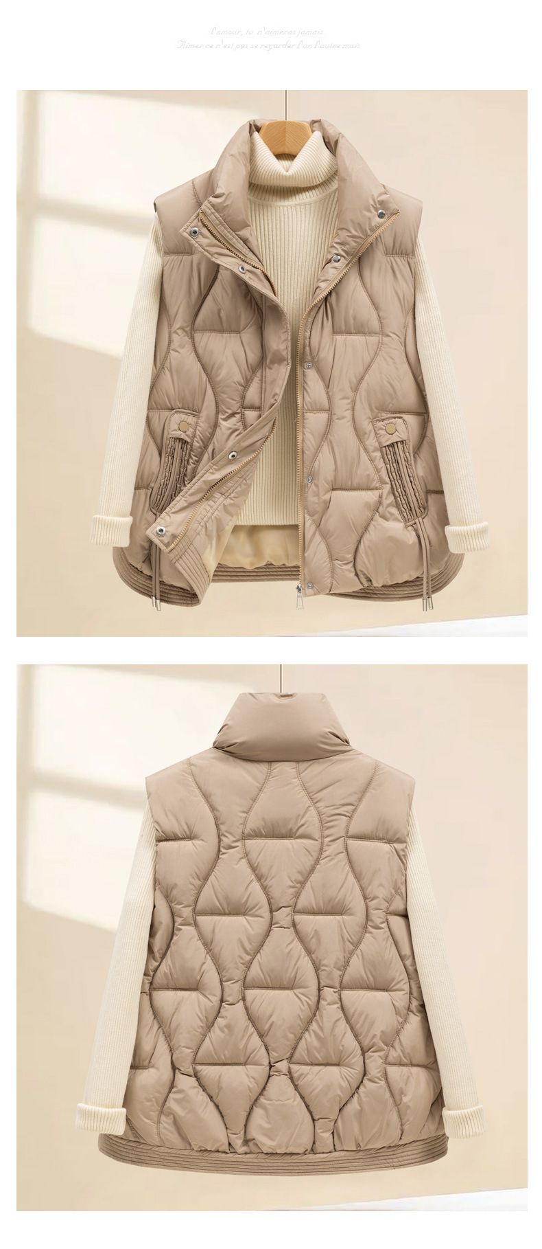 Women's Padded Vest With Stand Collar, Winter Warm Quilted Jacket, Loose Fit Casual Outerwear, Lightweight Puffer Gilet For Autumn & Winter_voghion.com