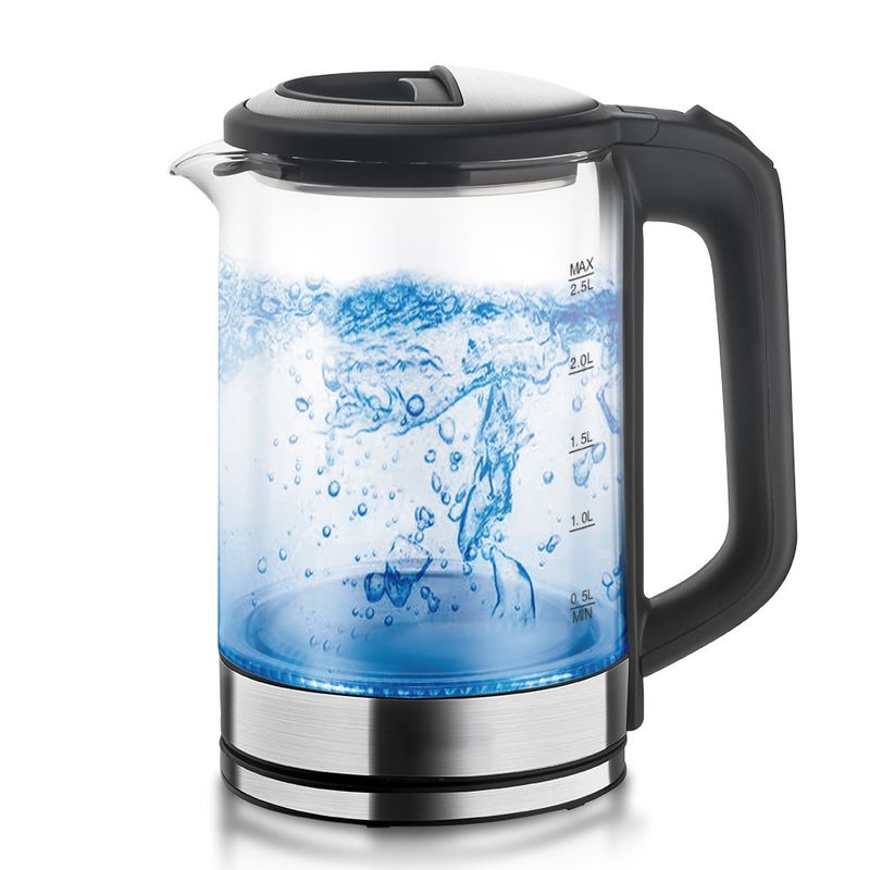 Bollitore elettrico in vetro da 2,5 l - Bollitore per acqua di grande capacità con spegnimento automatico e luce, spina UE/USA, sicuro_voghion.com