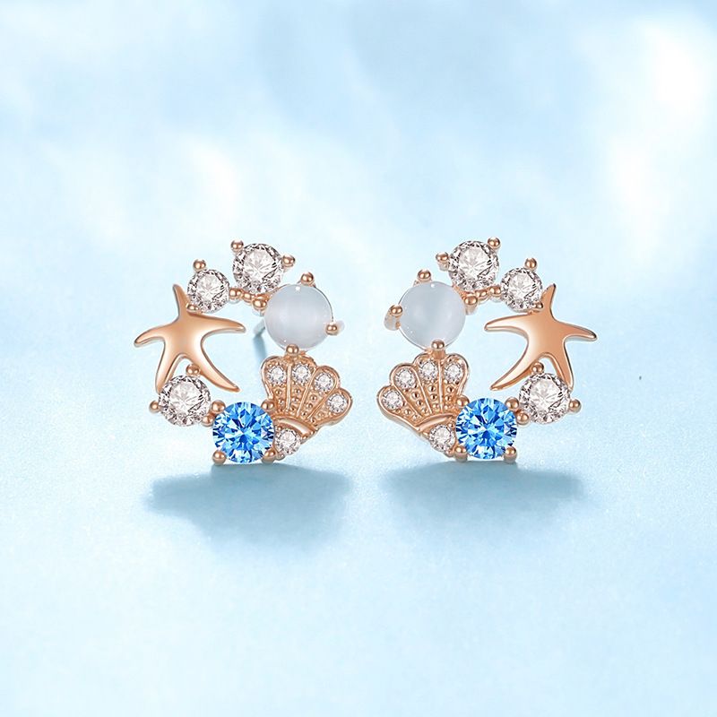 Orecchini pentagramma a forma di stella marina con conchiglia di alta qualità per donna, Akoya, Giappone_voghion.com
