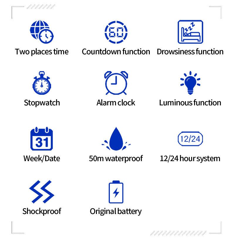 Digitaal wekkerhorloge met multifunctionele timer, stopwatch, LED-achtergrondverlichting, waterdicht tot 50 m, unisex vierkant sporthorloge voor studenten en professionals_voghion.com