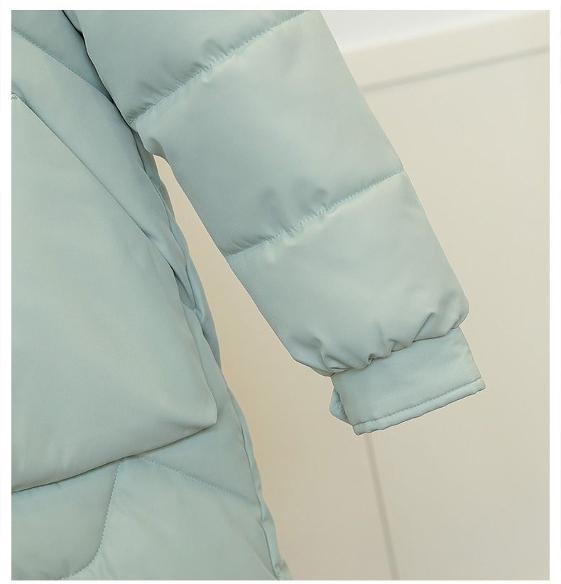 Cappotto da donna in cotone con cappello staccabile; giacca lunga sopra il ginocchio imbottita in cotone spesso; giacca da donna imbottita in cotone._voghion.com