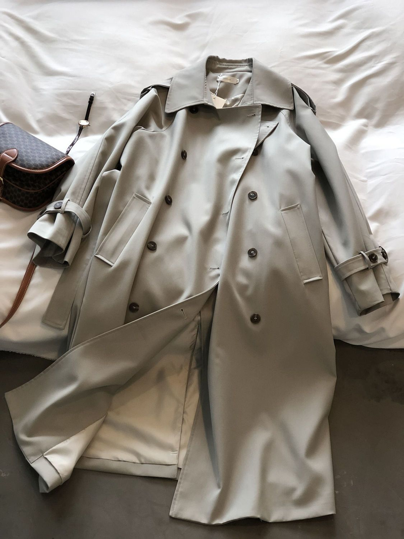 Trench Coat for Women 2023 New In Outerwears Elegant Women's Overcoat Casual Solid Double Breasted Jackets Turn-down_voghion.com