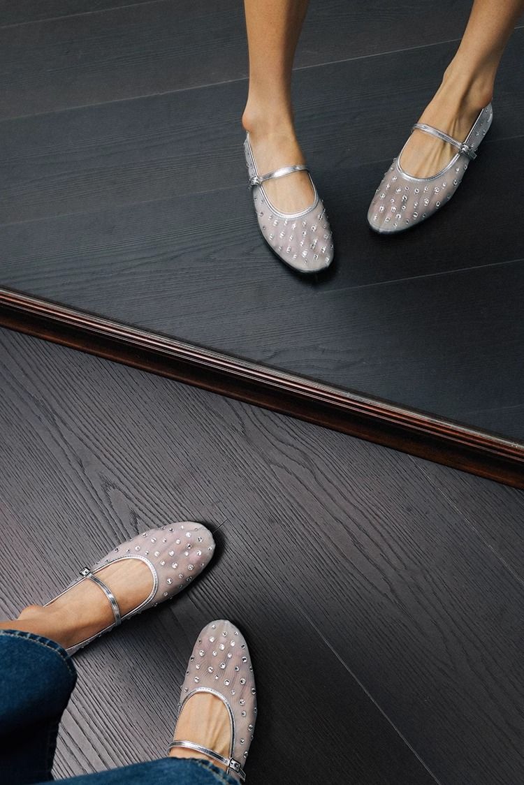 Mesh Ballet Flats With Rhinestone Accents (Breathable, Mary Jane Style, Lightweight & Comfortable For Women)_voghion.com