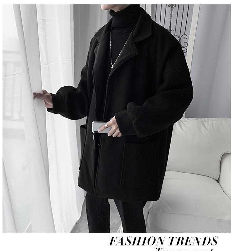 Coat male ins autumn winter youth jacket male solid color tooling students Korean version loose gown_voghion.com