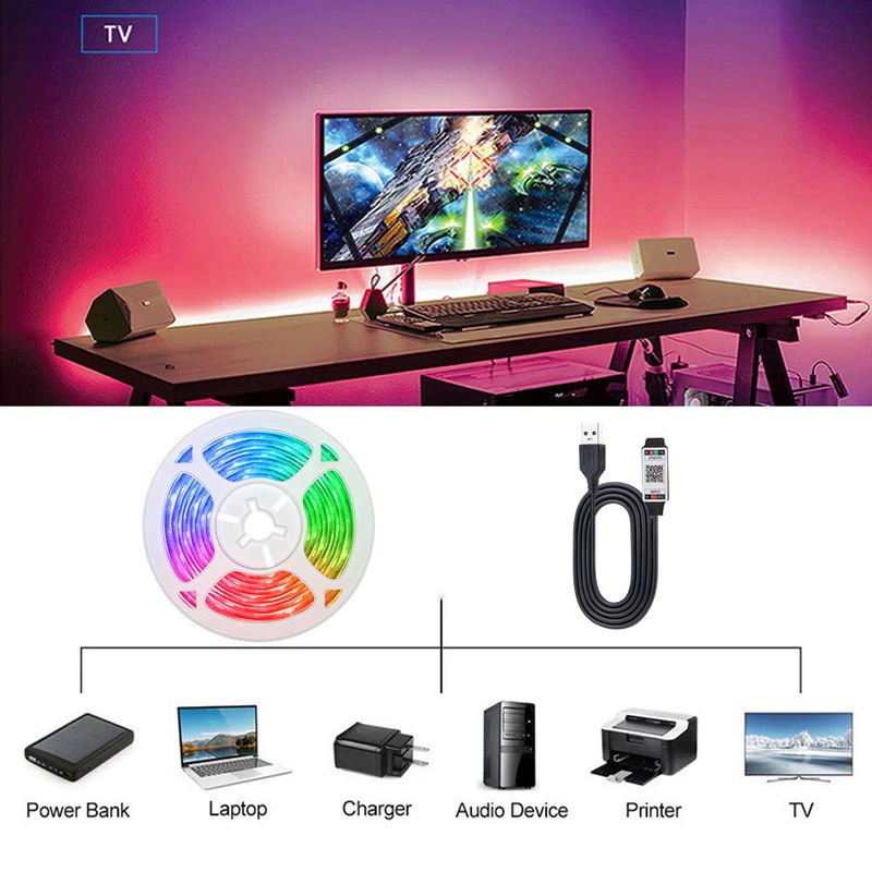 USB 5v low voltage 5050rgb flexible colorful LED color changing light strip self-adhesive desktop atmosphere soft light bar_voghion.com