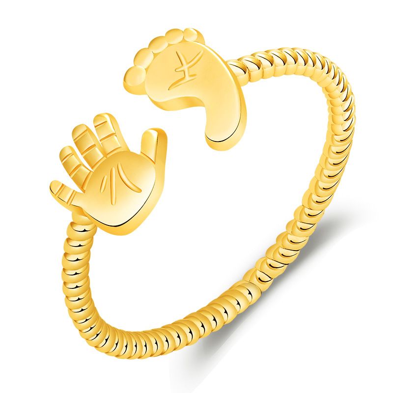 2023 New Cute Little Foot Palm Creative Simple Adjustable Open Ring For Women Personalized Jewelry_voghion.com
