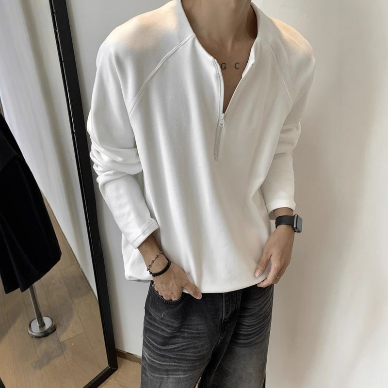 Long sleeved T-shirt men's autumn and winter new style Henry collar loose inner bottom shirt_voghion.com