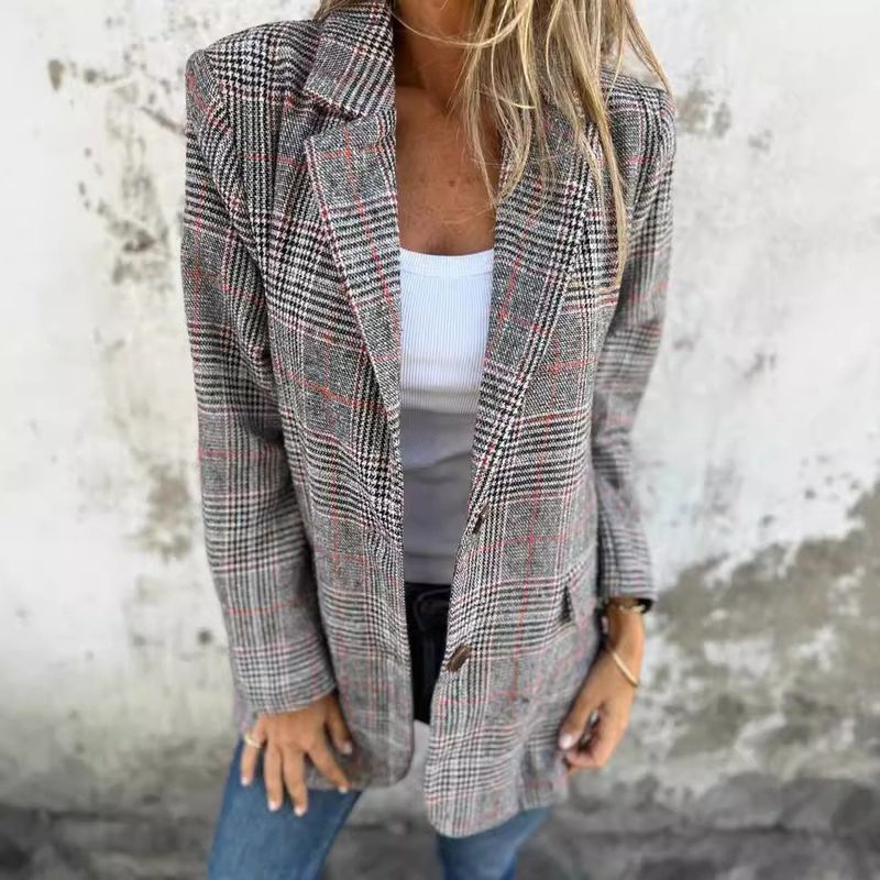 Giacca cardigan autunno/inverno 2025 da donna, casual e alla moda, con risvolto pied de poule_voghion.com