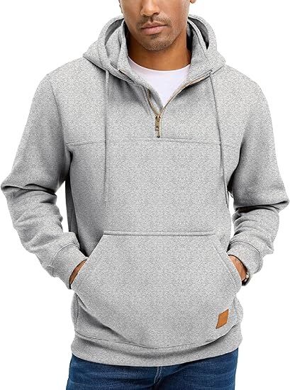 Herrenbekleidung Schweres Fleece-Kapuzenpullover - Warmer Winterpullover mit Kängurutasche, lässige, lockere Passform für Outdoor und Streetwear_voghion.com