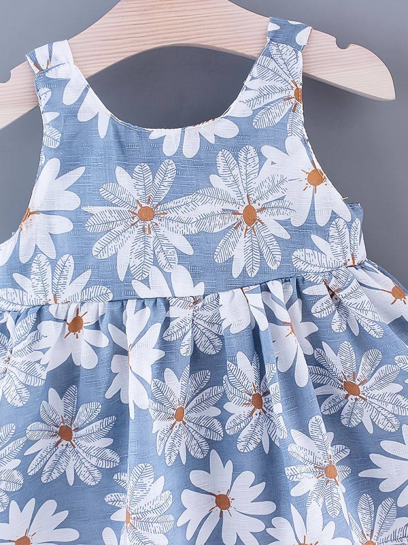 2 buc rochie de plajă cu imprimeu de daisy fără mâneci pentru fete, cu fundă mare, decorată cu fundă mare, și set de haine de vară pentru copii_voghion.com