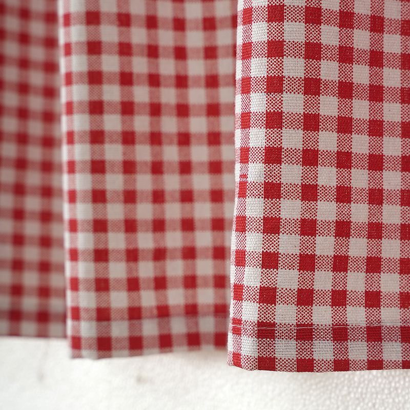 Cortinas xadrez boêmias para cozinha, quarto e cafeteria – Cortina de porta e janela de linho e algodão estilo Ins com borlas, xadrez vermelho/verde/preto_voghion.com