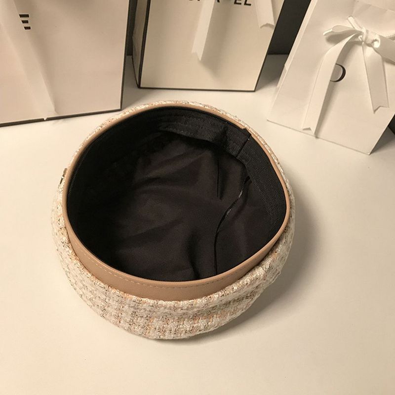 Nei Ukomm Séiss PU Lieder Karo Hierscht B Buschtaf Kleng Parfüméiert All-Match Koreanesche Stil Houndstooth Moler Hutt Fraen Berets_voghion.com