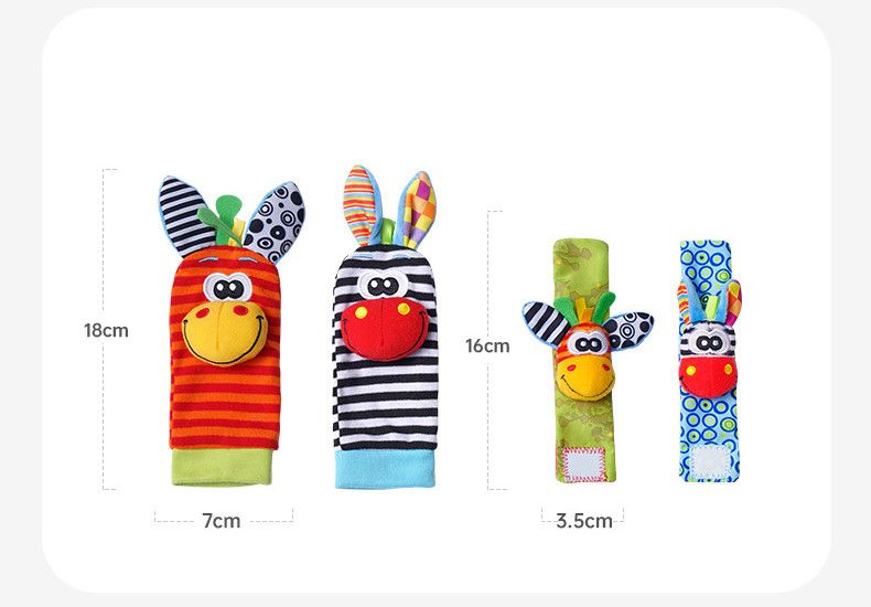 0-12 måneder Baby Rangler Legetøj Dyrestrømper Håndledsrem +Rattle Babyfodsokker Bug Håndledsstrop Småbørnssokker Suttelegetøj_voghion.com