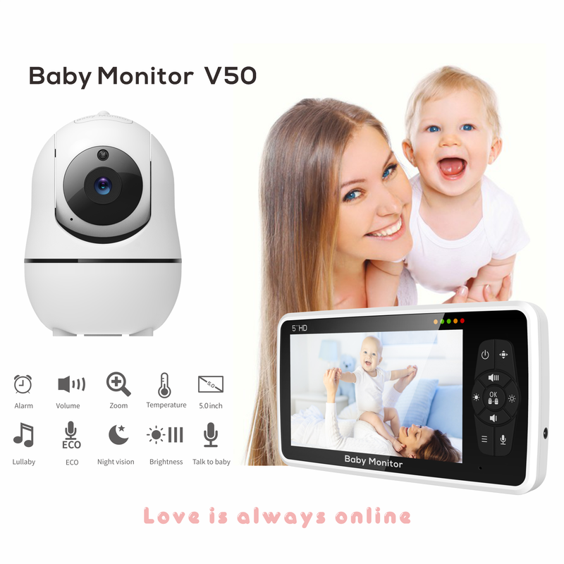 New 5 inch Video Baby Monitor with Camera and Audio, 4X Zoom, 22Hrs Battery, 1000ft Range 2-Way Audio Temperature Sensor Lullaby_voghion.com