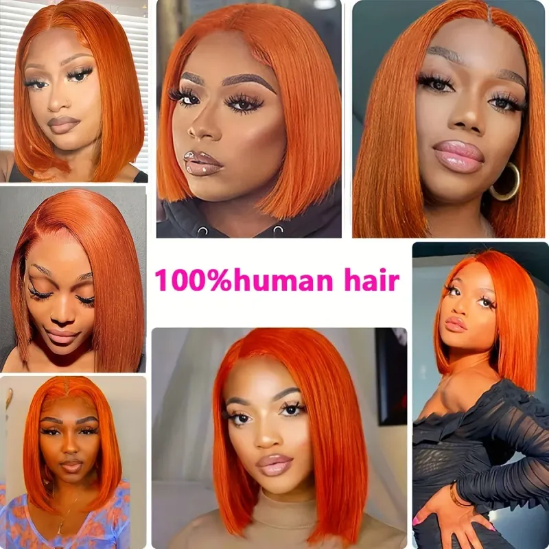 Bob Ginger Lace Front Wig Human Hair Color #350 Pre Plucked Glueless 6x4_voghion.com