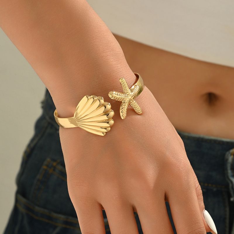 Sommer Ozean Elemente Geometrische Offene Armband Strand Urlaub Stil Conch Seestern Ring Für Frauen_voghion.com