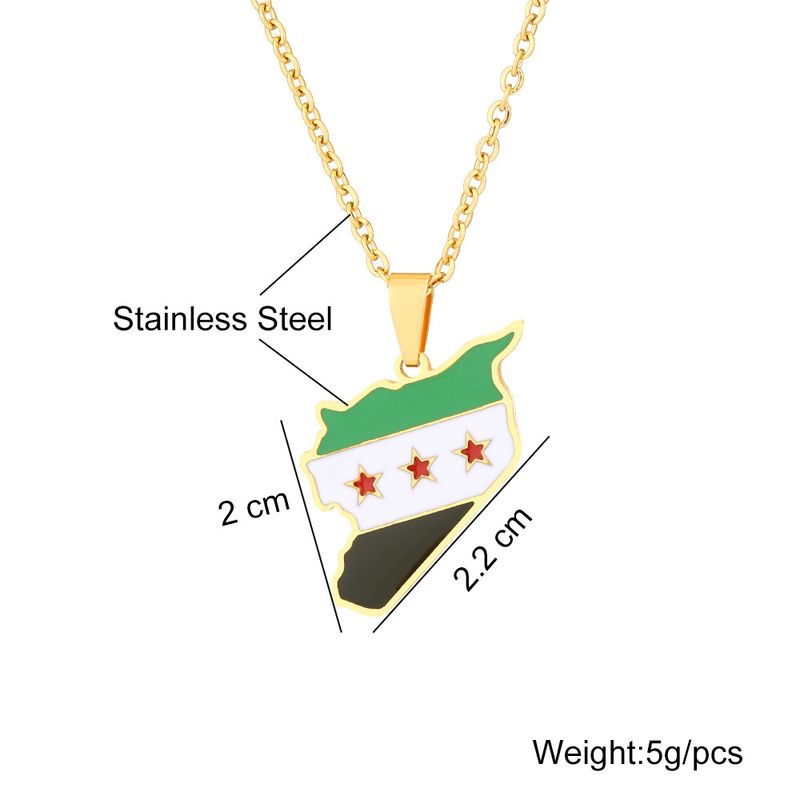 Collana con mappa e bandiera dell'esercito siriano libero in acciaio inossidabile, accessori per catene di maglioni per coppie da uomo e da donna_voghion.com