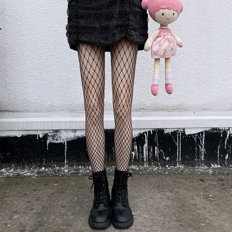 Netzstrümpfe, schwarze Seidenstrümpfe, dichte Netzstrumpfhose mit Zehenpartie, trendige Socken von Internet-Prominenten, zerrissene Jeans, superelastische Strumpfhose mit mittlerem Netz_voghion.com